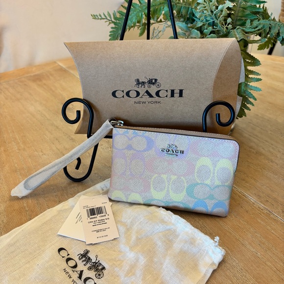 Coach Handbags - Coach Pastel Multicolor Signature Zip Wristlet